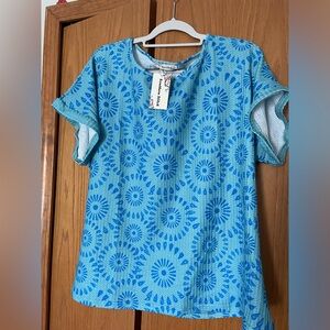 Blue Patterned Short Sleeve Top- NEW Southern Stich